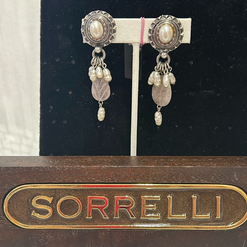 Vintage Sorrelli Rose Quartz & Fresh Water Pearl Earrings-Boutique